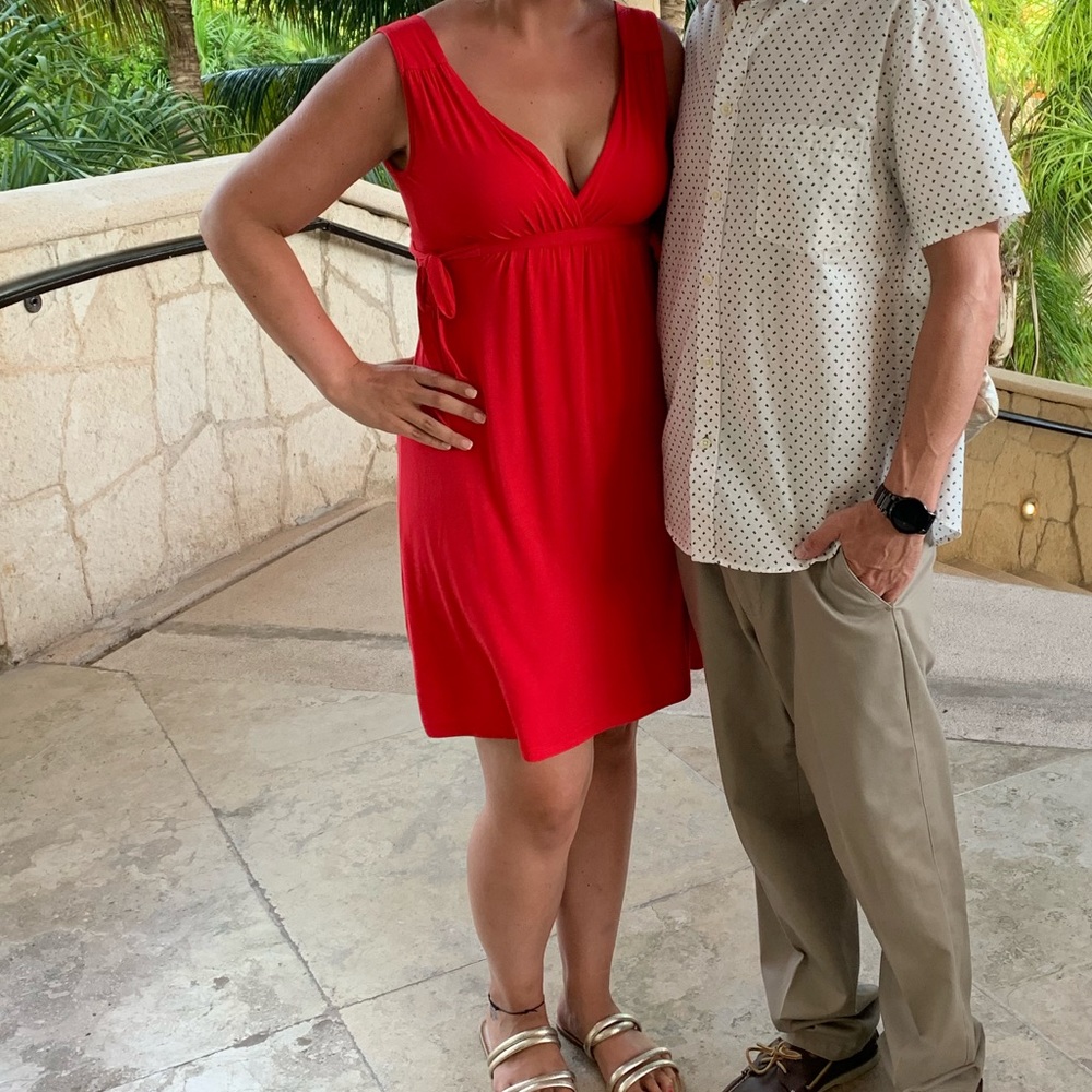 Red v-neck dress